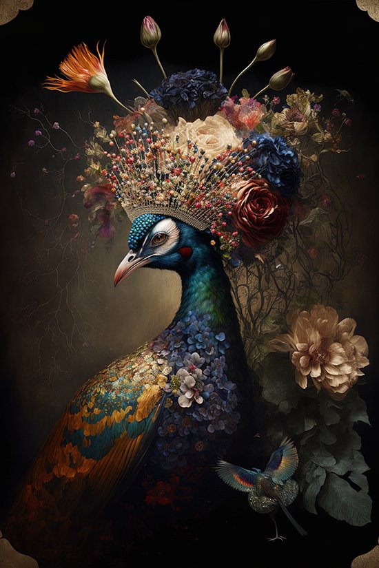 Pauw met kleurrijke veren - canvas - 60 x 90 cm