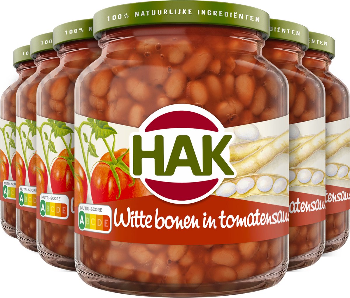 HAK Witte bonen in tomatensaus - Tray 6x360 gram - Vegan - Plantaardig - Vegetarisch - Gemaksgroenten - Groenteconserven - Lekker bij English Breakfast