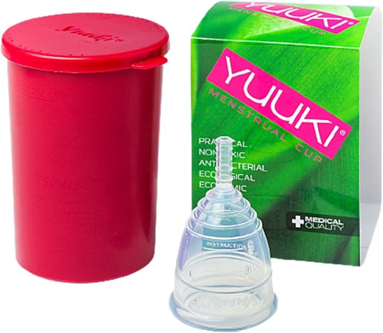 Yuuki Cup Classic - menstruatiecup - transparant - Large maat 2 - met bewaarbeker / magnetron sterilisator - gemakkelijk in gebruik - goede grip bij het verwijderen