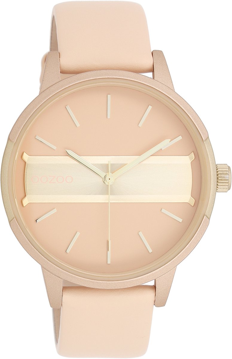 OOZOO Timepieces - Perzik roze-champagne horloge met perzik roze leren band - C11151