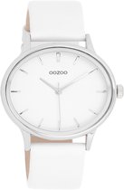 OOZOO Timepieces - Zilverkleurige horloge met witte leren band - C11157