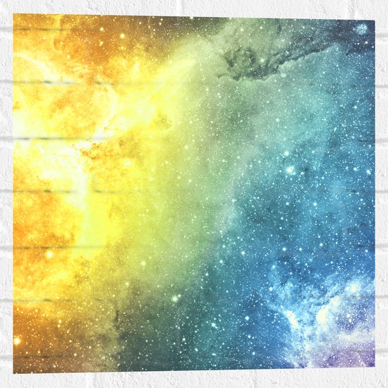Muursticker - Galaxy Lucht met Oranje, Blauw en Paarse Gloed - 50x50 cm Foto op Muursticker