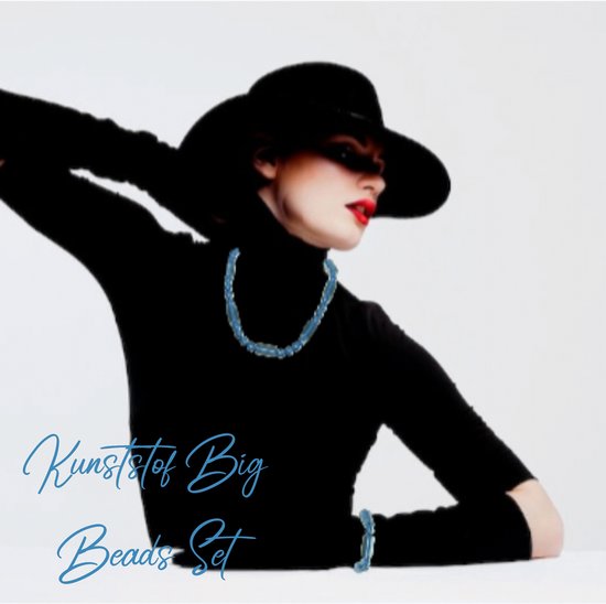 Parure de bijoux Big Beads - Collier 46 cm + Bracelet 20 cm - Plastique / Plexiglas - Transparent Blauw Clair - Soirée Gala Fête - Adultes Ados