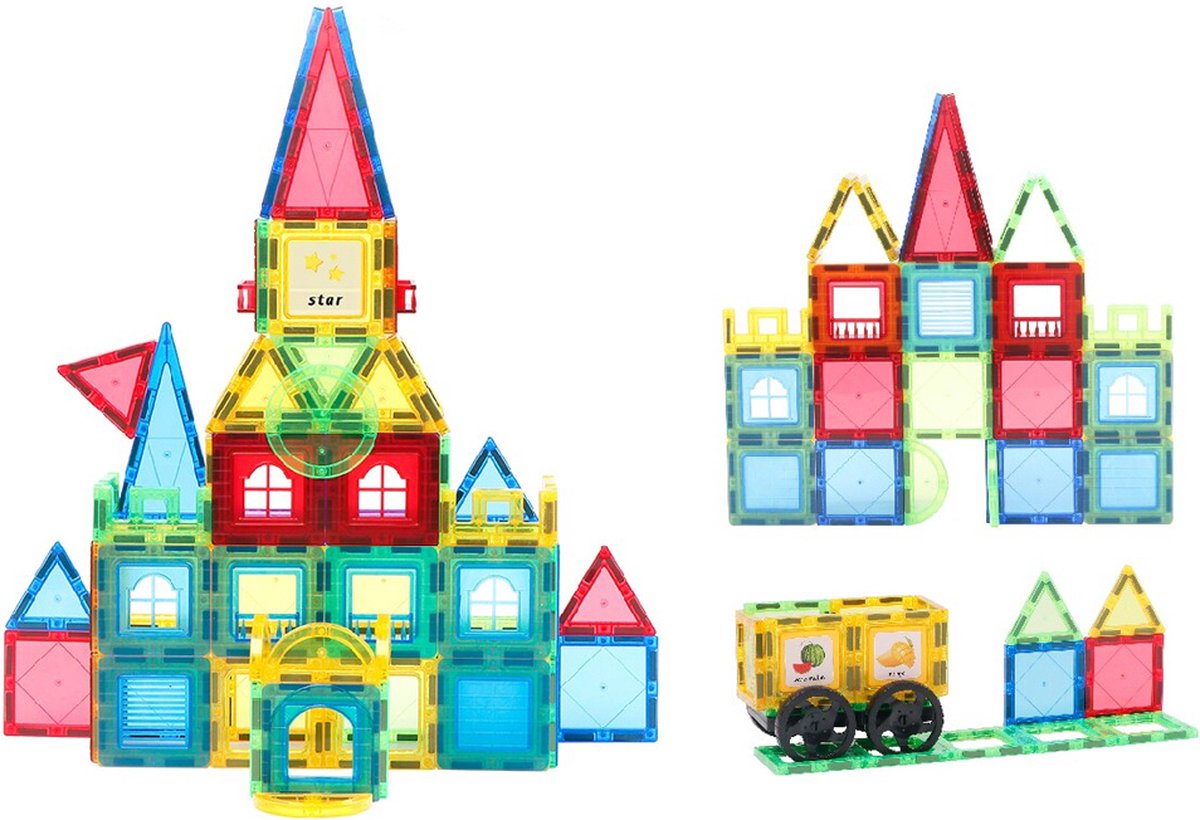 Bolture Magnetische Bouwstenen - Magnetische tegels - Magnetic Tiles - Magnetisch Speelgoed Bouwblokken - Racebaan - 82 Stuks