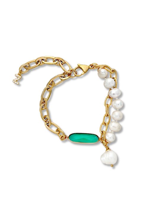 Zatthu Jewelry - N23SS600 - Kiek parelarmband met kristal groen