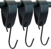 Buffel&Co Ophanghaken- Leren S-haak hangers - Zwart - 3 stuks - 15 x 2,5 cm – Handdoekhaakjes – Kapstokhaak