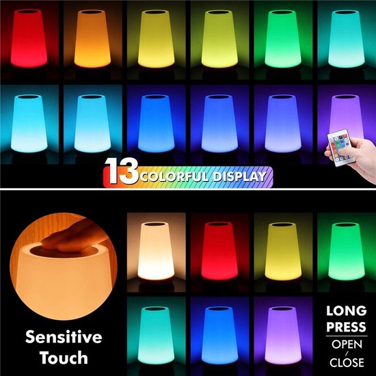 13 Kleur Veranderende Nachtlampje Rgb Afstandsbediening Touch Dimbare Lamp Draagbare Tafel Nachtkastje Lampen Usb Oplaadbare Night Lamp van Aisuo — afbeelding 5