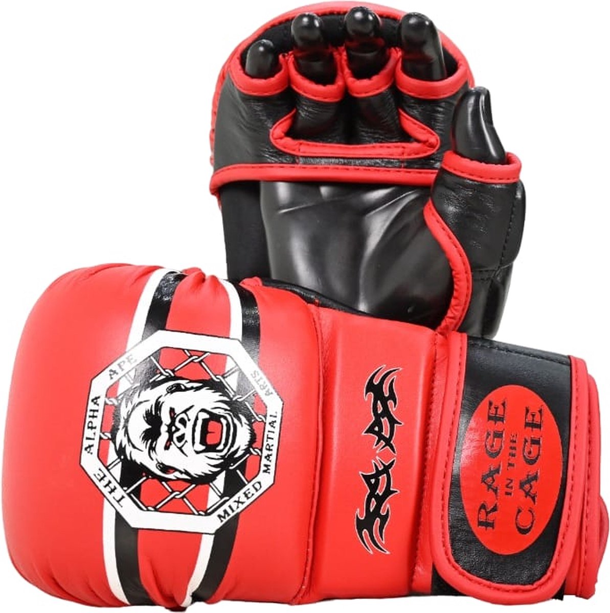 The Alpha Ape - MMA Handschoenen - MMA Gloves - Leer - Rood/Zwart/Wit - Maat L