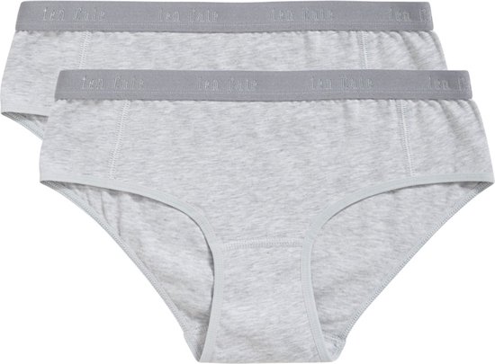 Twee grijs gemêleerde hipsters van Ten Cate met grijze tailleband met logo.
