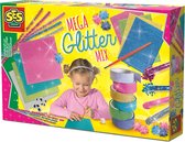 SES - Mega Glitter knutselset - met glittertape, glitterpapier, glitterdecoratie, losse glitters, lijm, penseel en wiebeloogjes