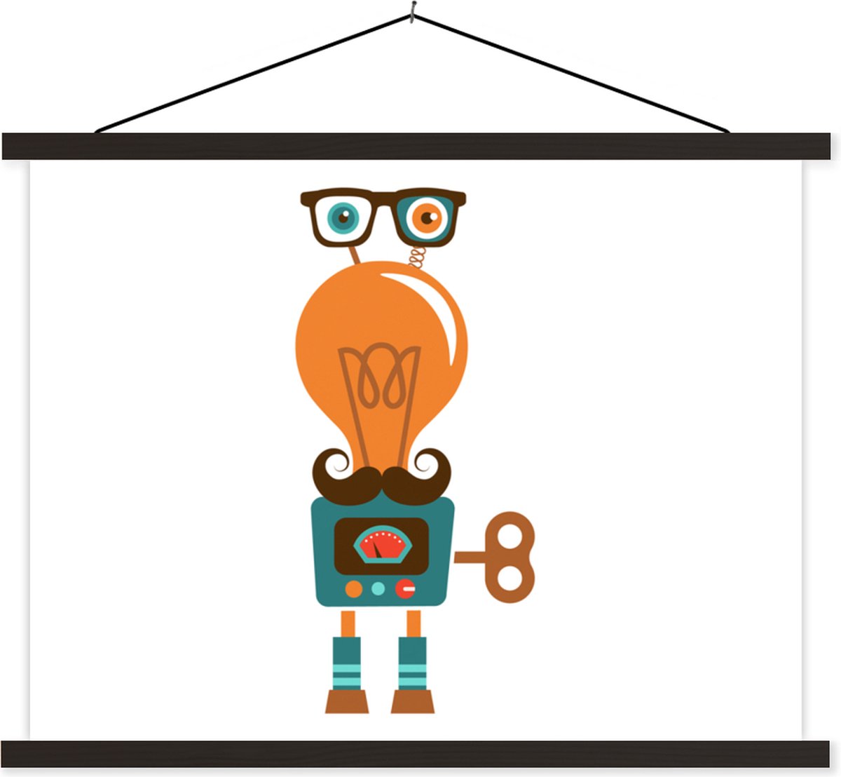 Posterhanger incl. Poster 120x90 cm - Schoolplaat - Robot - Bril - Gloeilamp - Snor - Kind