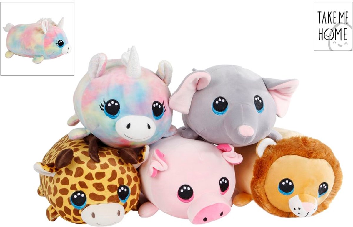 Take Me Home - Knuffel/Pluche - "Softy's" Unicorn/Olifant/Giraf/Varken/Leeuw liggend pluche 33cm - Ultrazacht en hoogwaardige kwaliteit