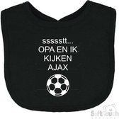 Soft Touch Slabbetje "ssssstt Opa en ik kijken AJAX" Unisex Katoen Zwart/wit Afmeting 33 x 22 Cm