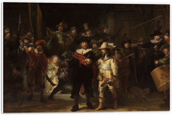 PVC Schuimplaat - De Nachtwacht, Rembrandt van Rijn, 1642 - Oude Meesters - 60x40 cm Foto op PVC Schuimplaat (Met Ophangsysteem)