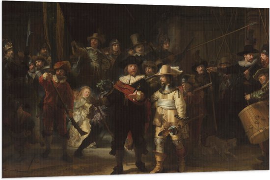 Vlag - De Nachtwacht, Rembrandt van Rijn, 1642 - Oude Meesters - 120x80 cm Foto op Polyester Vlag