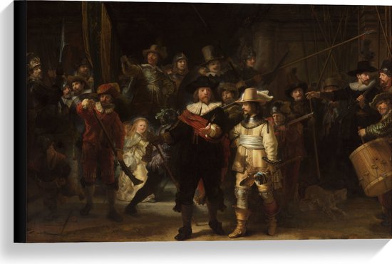 Canvas - De Nachtwacht, Rembrandt van Rijn, 1642 - Oude Meesters - 60x40 cm Foto op Canvas Schilderij (Wanddecoratie op Canvas)