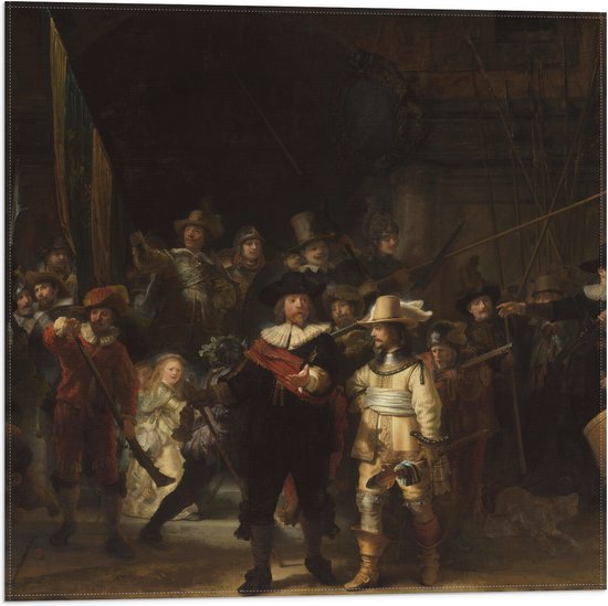 Vlag - De Nachtwacht, Rembrandt van Rijn, 1642 - Oude Meesters - 50x50 cm Foto op Polyester Vlag
