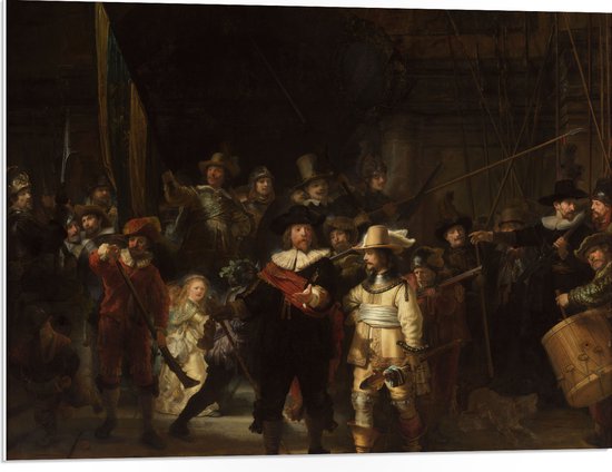 PVC Schuimplaat - De Nachtwacht, Rembrandt van Rijn, 1642 - Oude Meesters - 80x60 cm Foto op PVC Schuimplaat (Met Ophangsysteem)