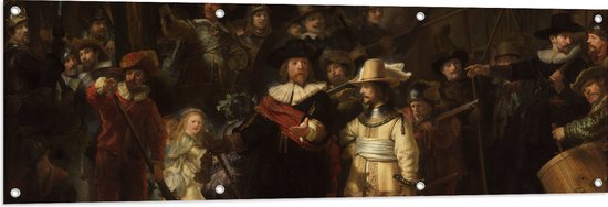 Tuinposter – De Nachtwacht, Rembrandt van Rijn, 1642 - Oude Meesters - 150x50 cm Foto op Tuinposter (wanddecoratie voor buiten en binnen)