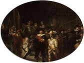 Dibond Ovaal - De Nachtwacht, Rembrandt van Rijn, 1642 - Oude Meesters - 80x60 cm Foto op Ovaal (Met Ophangsysteem)