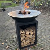RJRoyal Living Plancha grill BBQ Amigo met hoes en houtopslag vuurschaal rvs buitenkeuken vuurkorf voor buiten 67x67x92cm