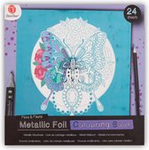 Kleurboek voor volwassen - Deco time - Metallic kleurboek - Metallic Foil Colouring Book - Metallic paars/blauw - Kleuren - Tekenen - Flora & Fauna - 24 sheets.