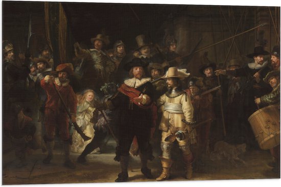 Vlag - De Nachtwacht, Rembrandt van Rijn, 1642 - Oude Meesters - 90x60 cm Foto op Polyester Vlag