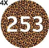 Containerstickers Huisnummer "253" - 25x25cm - Panter Print Cirkel met Wit Nummer- Set van 4 dezelfde Vinyl Stickers - Klikostickers