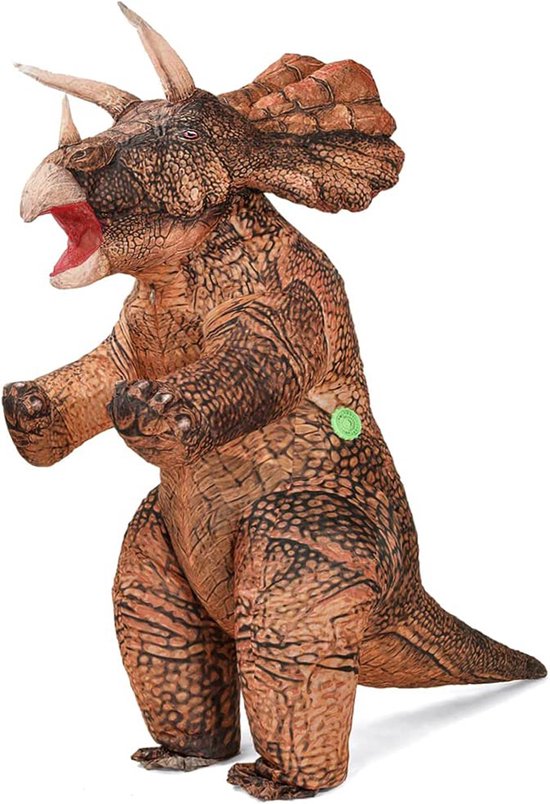 KIMU® Opblaas Kostuum Triceratops Bruin - Opblaasbaar Pak - Dinopak Mascotte Opblaaspak - Opblaasbare Dino Dinosaurus Dames Heren Festival
