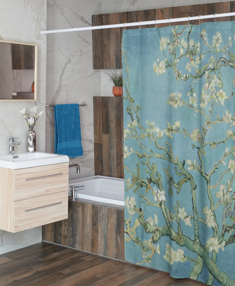 3BMT® Douchegordijn Anti Schimmel Amandelbloesem Van Gogh Blauw