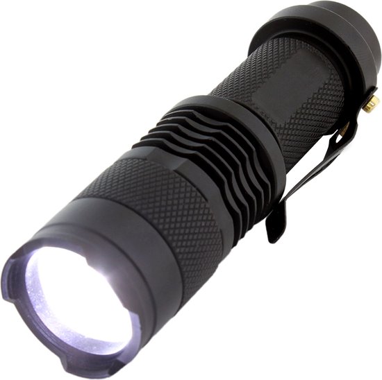 Mini lampe de poche LED CREE Q5 - 2 pièces - 220 lumens - Fonction Zoom -  Zwart