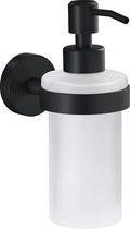 Distributeur de savon, noir mat, verre satiné, 200 ml - Distributeur de savon à mains pour salles de bains industrielles et modernes - Sans Embouts, autocollant - 171 mm x 70 mm x 119 mm