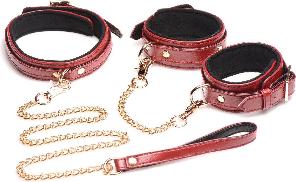 Goedkoopste XR Brands 6-Delige Bordeauxrode Bondageset met Manchetten, Halsband en Riem red