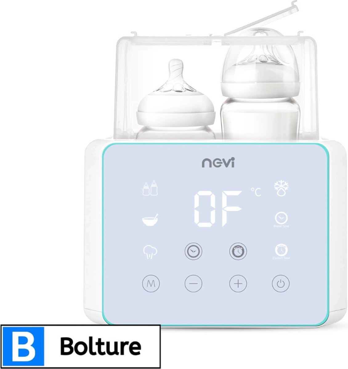 Bolture Dubbele Flessenwarmer - Flessen Sterilisator - Flesverwarmer - Geschikt voor Alle Babyflessen - Inclusief Stoomkap - Baby