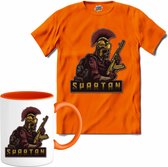 Tactiacal Spartan | Airsoft - Paintball | leger sport kleding - T-Shirt met mok - Unisex - Oranje - Maat 3XL