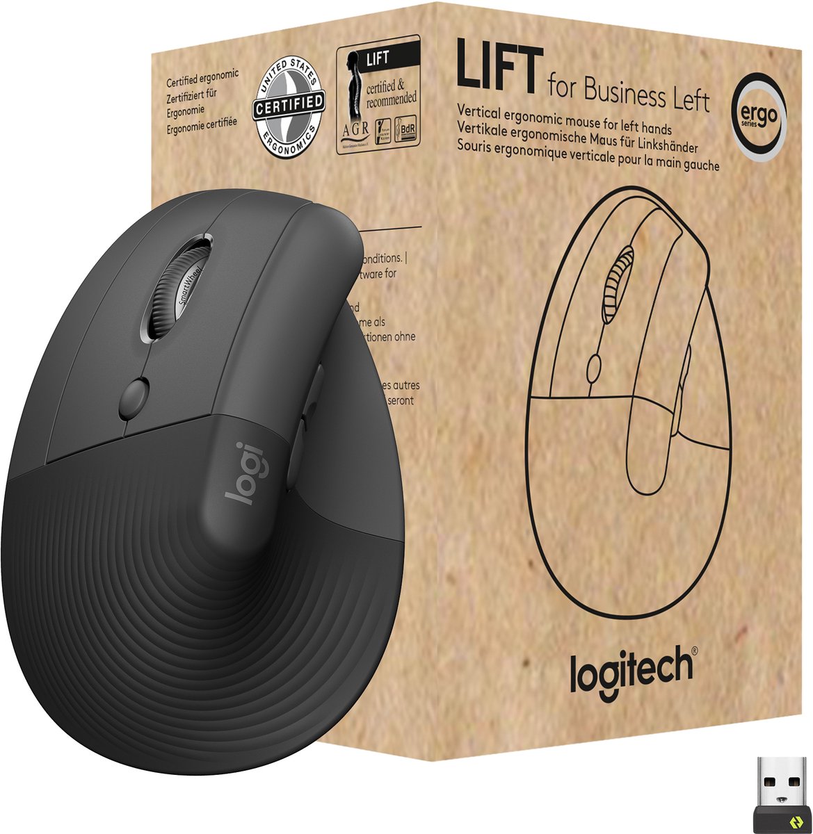 Logitech Lift for Business muis Linkshandig RF draadloos + Bluetooth Optisch 4000 DPI