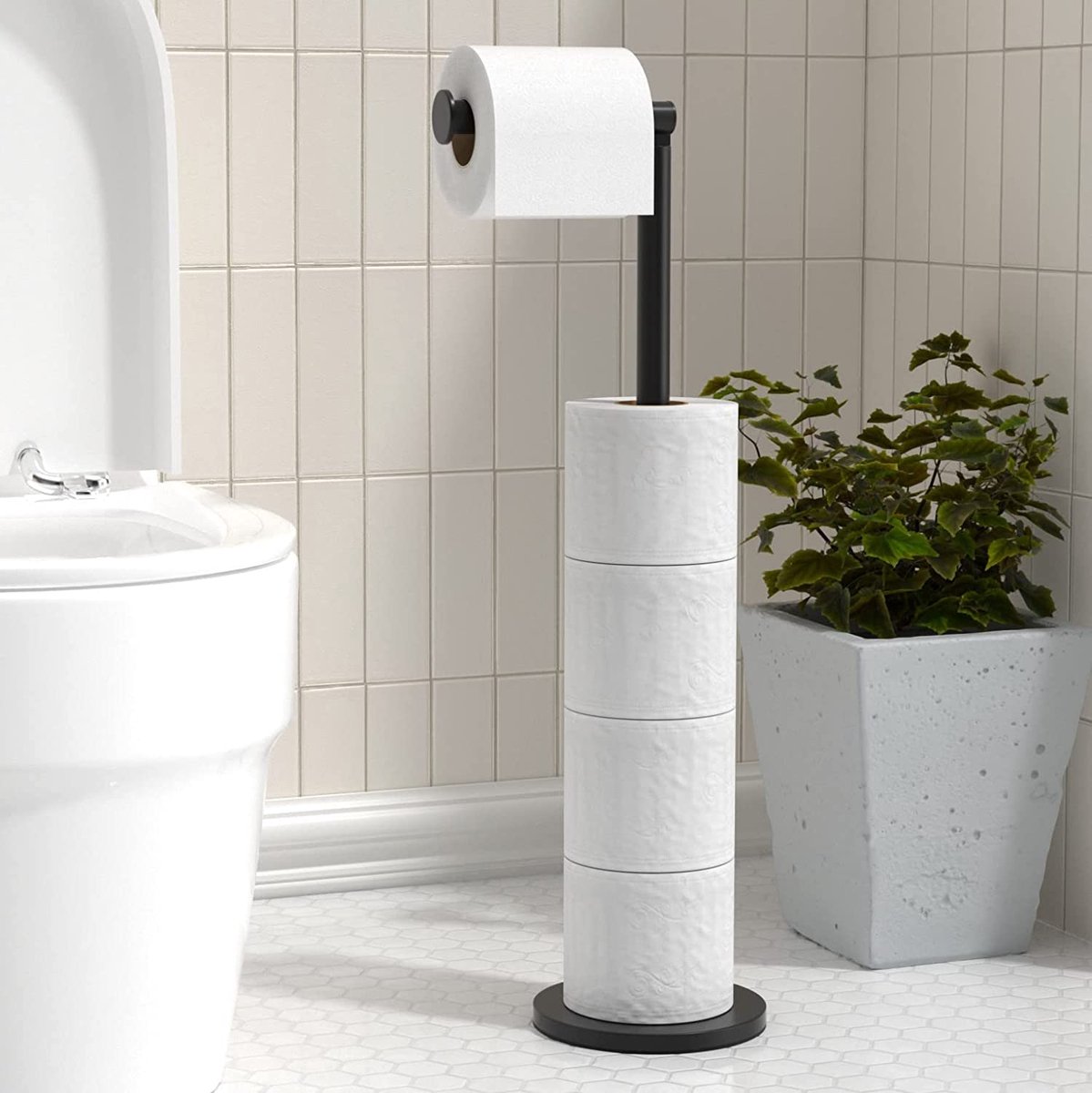 Vrijstaande Toiletrolhouder Vouwen Papierrolhouder RVS Badkamer Roll Houder Stand, Anti Roest Voetstuk Vrijstaande Toiletrol Opslag Dispenser Houdt 5 Papieren Roll