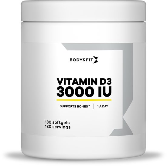 Body & fit vitamine d3 - 3000 iu - vitamine en mineralen - voedingssupplement - 180 capsules (halfjaar verpakking)