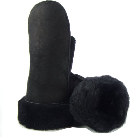 Zwarte Lammy wanten suede voor volwassenen - Handschoenen schapenwol 10 (XL -  26 cm)