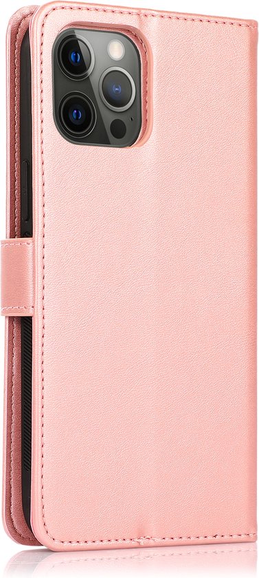 Perfeqt geschikt voor iPhone 14 Pro Max Uitneembare leer BookCase Hoesje - Rose Gold