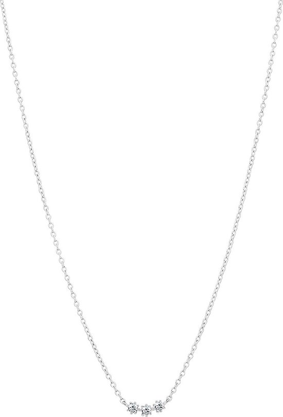 Lucardi Dames Zilveren ketting met drie zirkonia stenen - Ketting - 925 Zilver - Zilverkleurig - 45 cm