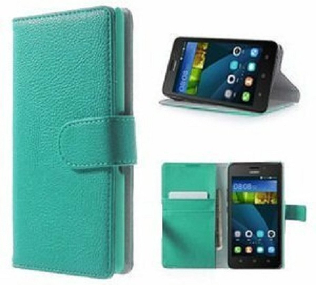 Huawei Y635 Hoesje Met Pasjeshouder Bookcase Turquoise