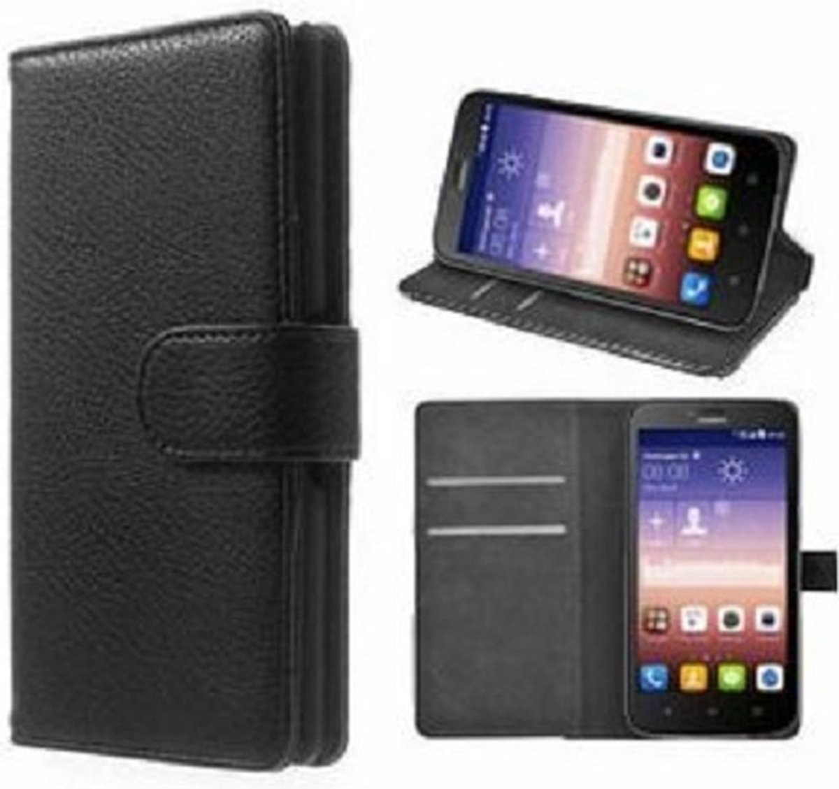 Huawei Y625 Hoesje Met Pasjeshouder Bookcase Zwart