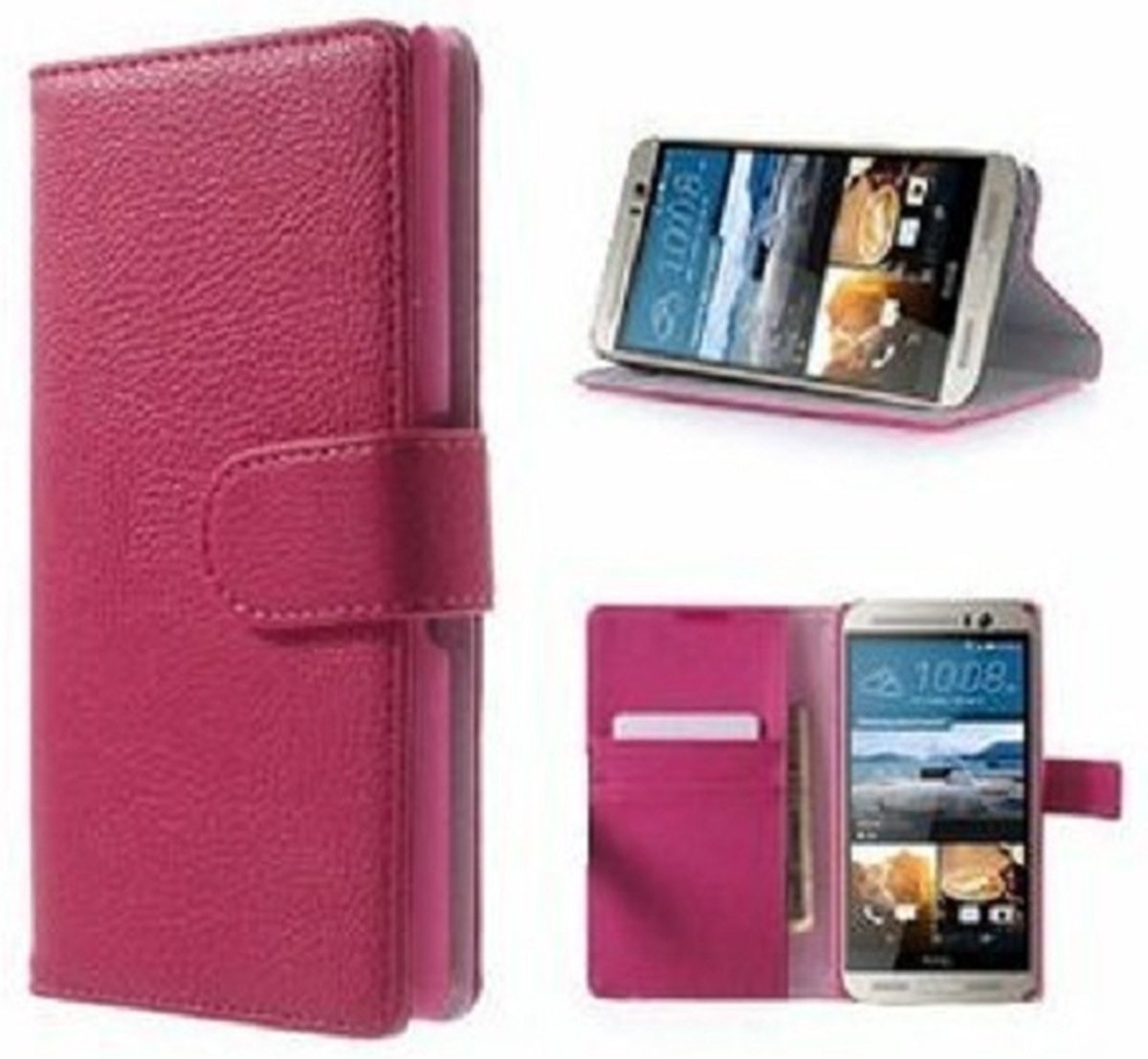 HTC One M9 PLUS Hoesje Met Pasjeshouder Bookcase Roze