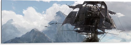 WallClassics - Dibond - Bergen met Piratenschip - 120x40 cm Foto op Aluminium (Met Ophangsysteem)