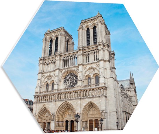 WallClassics - Plaque Mousse PVC Hexagone - Cathédrale Notre-Dame - Paris - 60x52,2 cm Photo sur Hexagone (Avec Système d'accrochage)