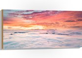 WallClassics - Hout - Zonsopkomst boven de Wolken - 100x50 cm - 9 mm dik - Foto op Hout (Met Ophangsysteem)
