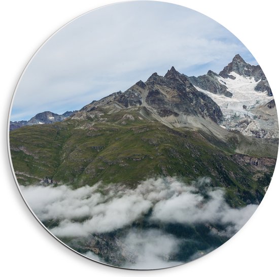 PVC Schuimplaat Muurcirkel - Wolken bij de Top van de Berg - 40x40 cm Foto op Muurcirkel (met ophangsysteem)