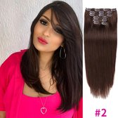 Frazimashop- Braziliaanse remy 18 inch steil haar Clip in Extensions-kleur #2 darkbrown 100% Human Hair, 120 gram 10 stuks