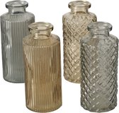 ReWu Vaas decoratie 4-delige set 4 stuks glas in flesvorm met de kleur beige grijs